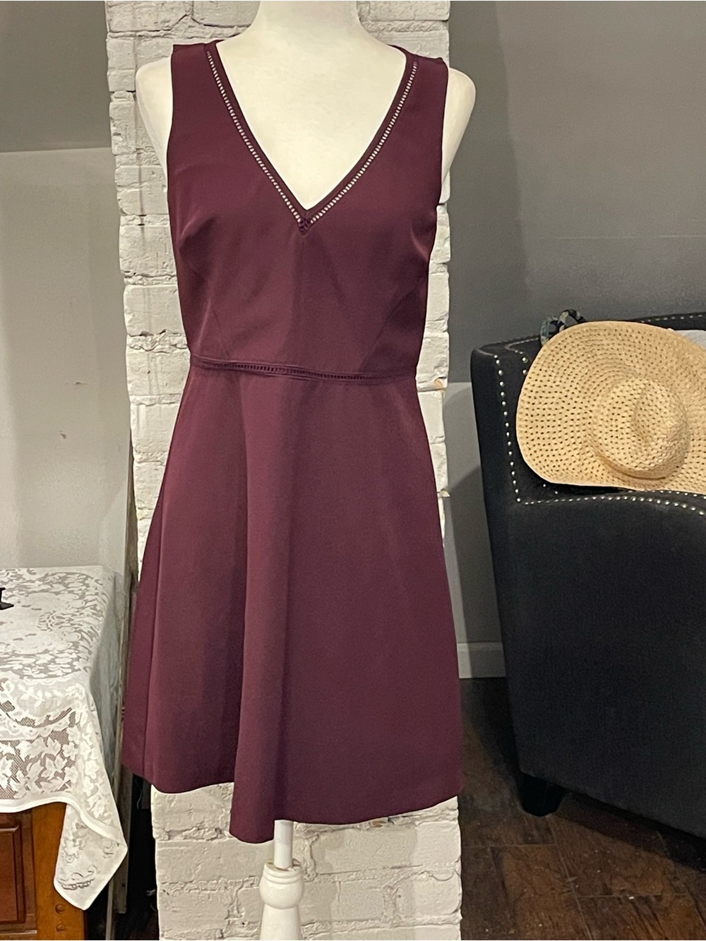 Ann Taylor Sleeveless V-Neck Wine Dress